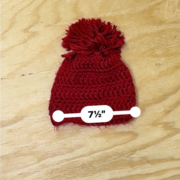 Handmade Red Crochet Pom Pom Beanie | Cozy Winter Knit Hat (1-4 years) | New - Picture 6 of 7